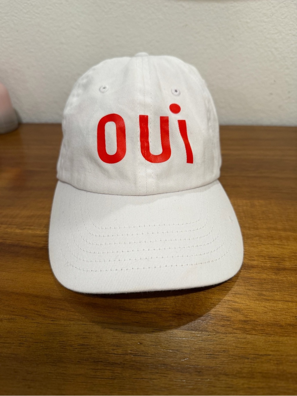 Clare V White Baseball Cap with "OUI" Lettering